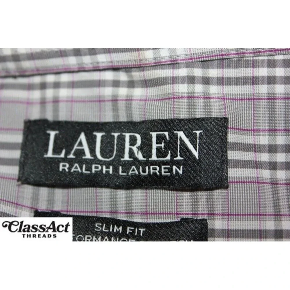 Lauren Ralph Lauren Gray Plaid Slim Fit Performance Stretch 17.5 XL Black Label - Picture 9 of 10